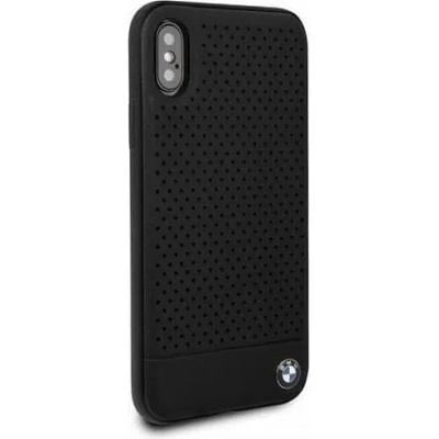 BMW Луксозен Кожен Калъф за iPhone XS Max, BMW Leather Dot Case, Черен (BMHCI65PEBOBK)