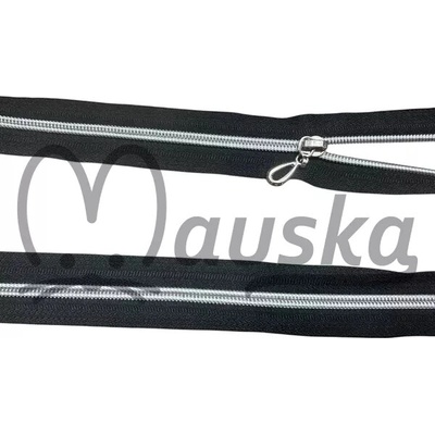 Zip spirálový bundový no5 dělitelný délka 90 cm - DVOUBAREVNÝ STŘÍBRNÁ NA ČERNÉ, ozdobný jezdec