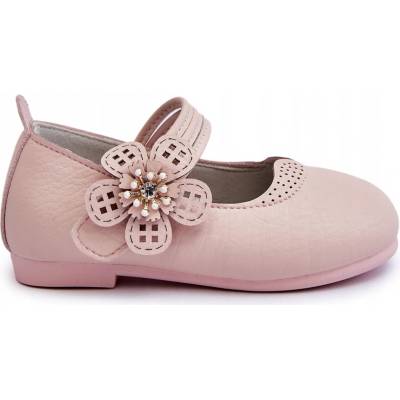 Dětské kožené balerínky s květinou růžové