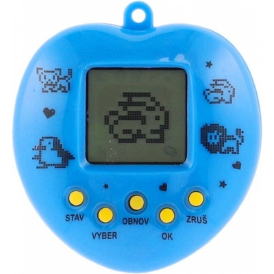 Přívěsek na klíče Zvířátko Tamagochi elektronické se šňůrkou se zvukem 5 x 6 cm modrá