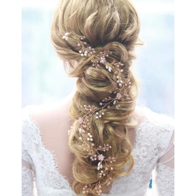 Naishide Jewelry Ozdoba do vlasů s perlami a krystaly - Zlatavá/ růžová