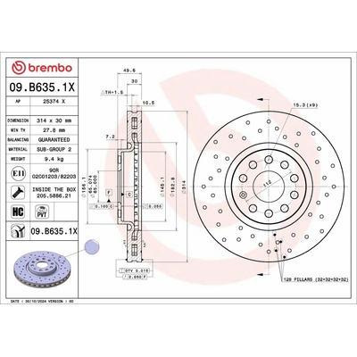 Brzdový kotúč BREMBO 09.B635.1X (09B6351X)