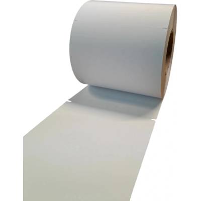 Papierová Etiketa 148 mm x 209,55 mm, Perforácia so zásekom, Papier kartón, Biela, Dutinka 76 mm, 500 ks/kotúč, Nelepivá, Priemer kotúča 165 mm