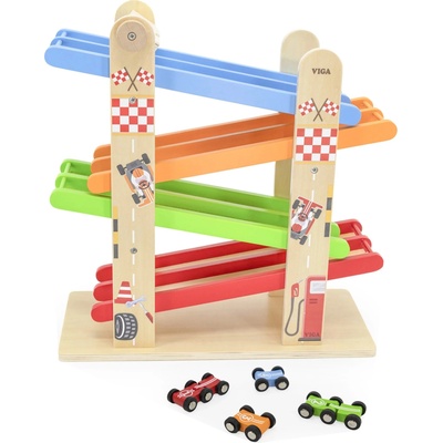 Viga Toys Игрален комплект Viga Toys - Писта с колички (44744)