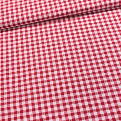 Bavlněný kanafas SOFI SRDÍČKO 1x1cm červený, š.140cm (látka v metráži)