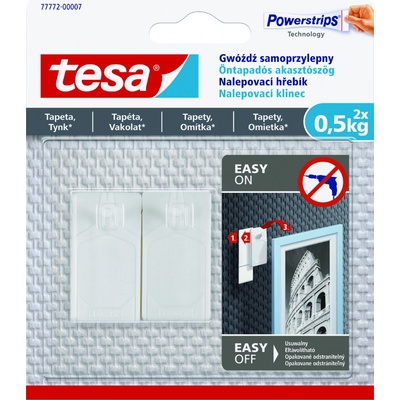 tesa® Nalepovací hřebík na tapety a omítku 0.5kg Barva: bílá, Rozměr: 2 háčky + 3 proužky