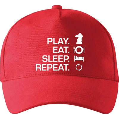 Eat sleep play šach so zahnutým šiltom a mosaznou sponou Červená
