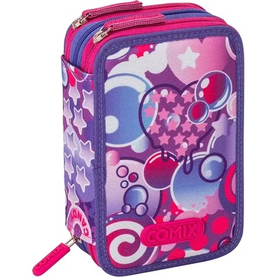Comix Ученически несесер Comix Bright Bubbles Girl с 3 ципа и съдържание