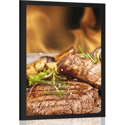 Plakát grilovaný hovězí steak - 20x30 silver