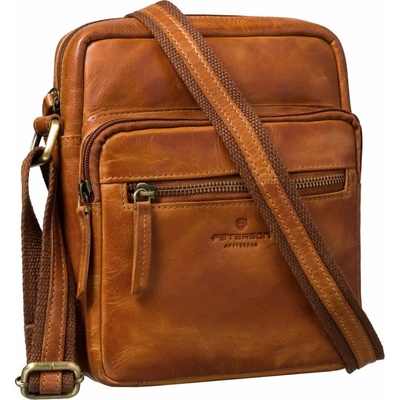 Peterson Dvouoddílová středně velká pánská kožená hnědá crossbody taška no. 71
