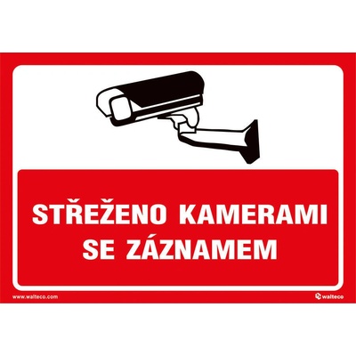 Walteco Strážené kamerami so záznamom (červená), 210x148mm, formát A5, samolepka Množstvo: 1 ks , 20054