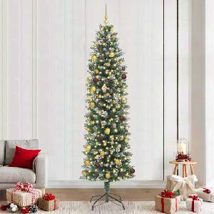 vidaXL Изкуствено Тънко Коледно Дърво Зелен и бял 240 cm (3395314)