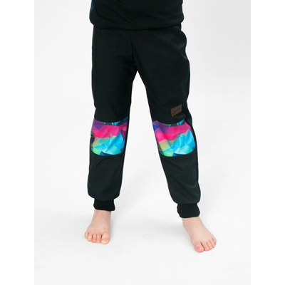 Drexiss Dětské softshellové kalhotys fleecem black shapes colours pink