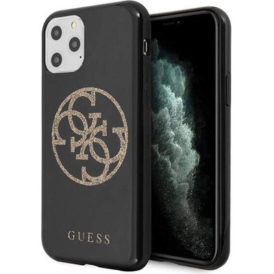 GUESS Glitter 4G Circle Logo Case - дизайнерски кейс с висока защита за iPhone 11 Pro Max (черен)