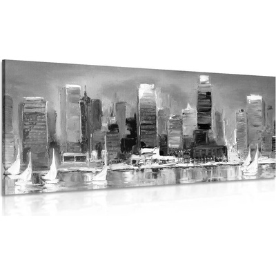 Obraz pobřežní město v černobílém provedení - 120x60