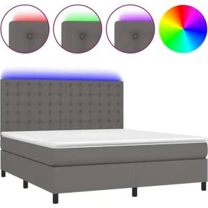  Боксспринг легло с Матрак + Топ матрак и LED сиво 160x200 см изкуствена кожа - elemento - 1 215,00 лв