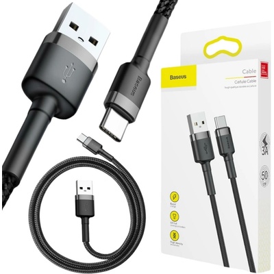 Baseus CATKLF-AG1 USB-C 3A, 0,5m, šedý, černý