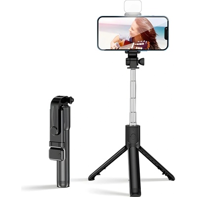 HARAHU Селфи стик с телескопичен статив, дистанционно управление и светлина r1s - 0, 7 м - черен kp38017 (38017)