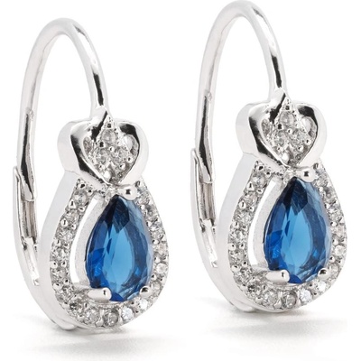 Rafity stříbrné náušnice se safírem a zirkony E0048KL-08