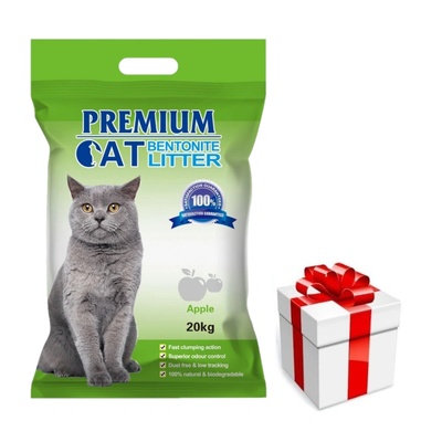 Premium Cat Премиум котешка тоалетна с бентонит - Ябълка за котки 20 кг + безплатна изненада за котката