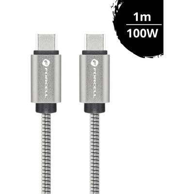 Forcell C239 Ocelový nabíjecí 100W USB-C/USB-C PD+QC 4.0, 1m, stříbrný