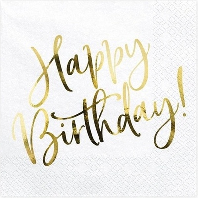 PartyDeco servítky Happy Birthday zlaté 33cm 20ks