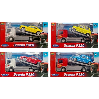 Welly odťahový kamión Scania 1:57 so športovým autom 1:43