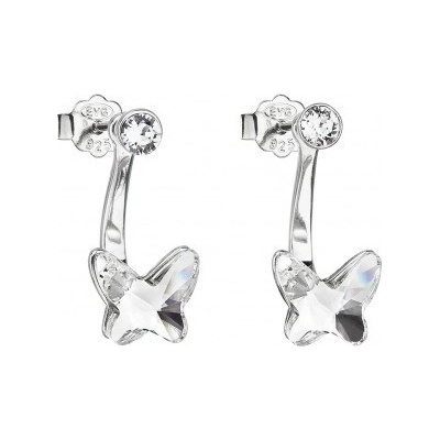 Evolution Group strieborné náušnice dvojité s krystaly Swarovski bílý motýl 31247.1