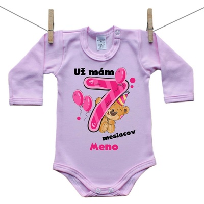 Boodyy Ružové body s dlhým rukávom Už mám 7 mesiacov s Medvedíkom a menom dieťatka Dievča