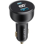 Havit - Зарядно за кола (CC100W) - USB, Type-C, PD100W, PC, с цифров дисплей - Черно