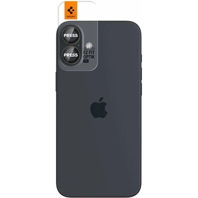 2 комплекта предпазни стъклени лещи за камерата на iPhone 17, iPhone 16, iPhone 16 Plus - Spigen Glass tR EZ Fit Optik Pro Lens Protector 2 Pack (черен) (AGL07921)