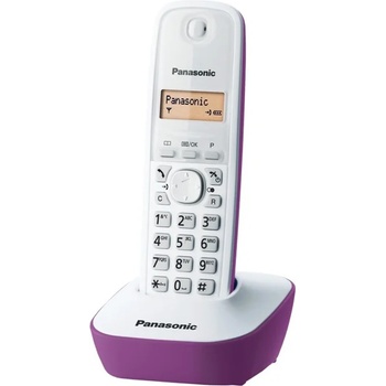 Panasonic Безжичен телефон Panasonic KX-TG1611FXF, чернобял двуредов LCD дисплей, вътрешен/външен обхват 300/50м, до 6 слушалки към базата, лилав