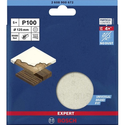 BOSCH Brusné mřížky EXPERT M480 pro excentrické brusky 125 mm, P100 5 ks 2608900672