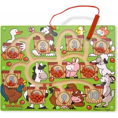 Melissa & Doug - Дървен магнитен лабиринт с цифри - Ферма