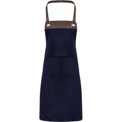 Premier Workwear Zástěra do kavárny s dekorativním lemováním z umělé kůže modrá námořní hnědá 70x81cm PW123
