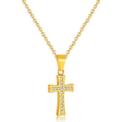 Steel Edge Přívěsek křížek se zirkony řetízek SEGX2356 Zlatá
