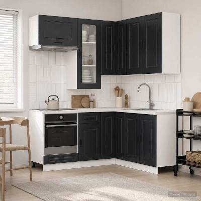 vidaXL Кухненски единица KALMAR 8 pcs Черно Инженерна дървесина (3438382)