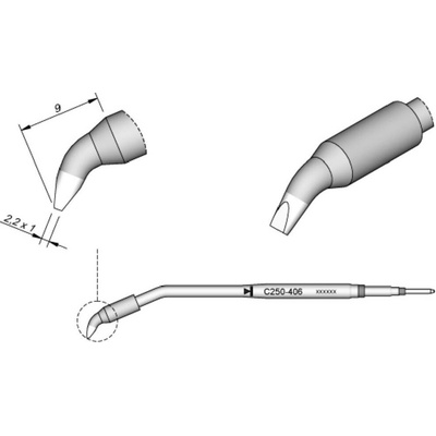 JBC Tools C250406 spájkovací hrot dlátová forma, zahnutá Veľkosť hrotov 1 mm Dĺžka hrotov 9 mm Obsah 1 ks