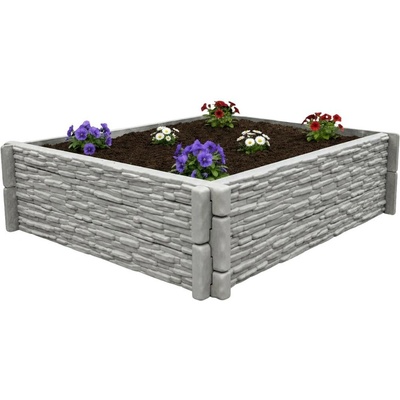 Báča Beton Betonový vyvýšený záhon - štípaný kámen 200 x 200 x 75 cm, Přírodní šedá