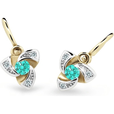 Danfil dětské náušnice C2203 ze žlutého zlata s kamínkem Mint Green zapínání brizura