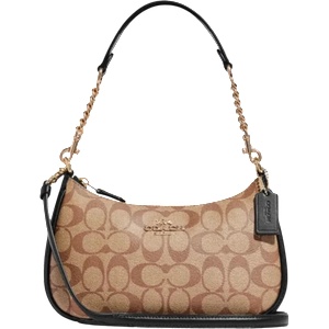 Coach Дамска чанта Coach Teri Shoulder, Signature Canvas, Каки / Черен (CA548-BROWN-BLACK)