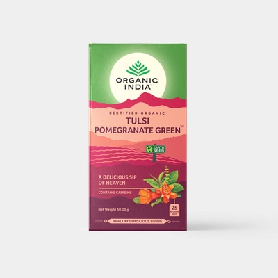 Organic India BIO Čaj Tulsi Pomegranate Green Zelený čaj s granátovým jablkem 25 sáčků