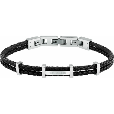 Trussardi Pánský náramek z pletené černé kůže T-Leather TJAXZ13