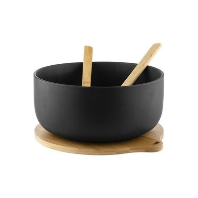 Florina Adria Porcelánová salátová mísa na podstavci se salátovými lžícemi black 3,5 l