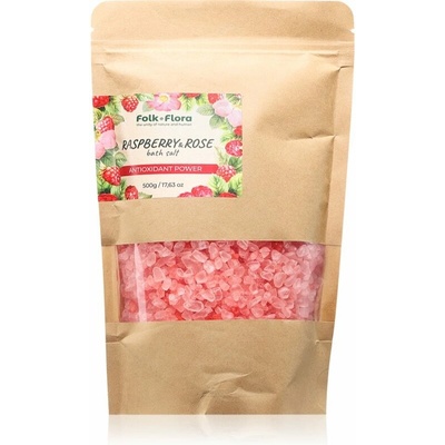 Folk & Flora Raspberry & Rose soľ do kúpeľa 500 g