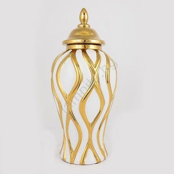 Eurolamp Керамичен буркан 42, 6x18, 8 см златист/бял (EU0490)