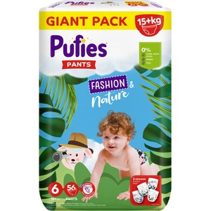 pufies Пелени гащи Pufies Fashion & Nature - Extra Large, размер 6, 15+ kg, Giant pack, 56 броя (54000157) - baby