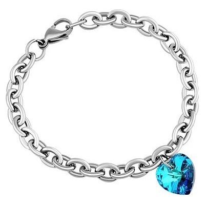 Silvego Dámsky náramok z chirurgickej ocele so Swarovski Crystals Srdce 14mm Bermuda Blue LSW086B