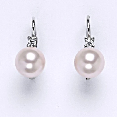 Čištín Zlaté náušnice, bílé i žluté zlato, Swarovski perla rosaline - NK 1207