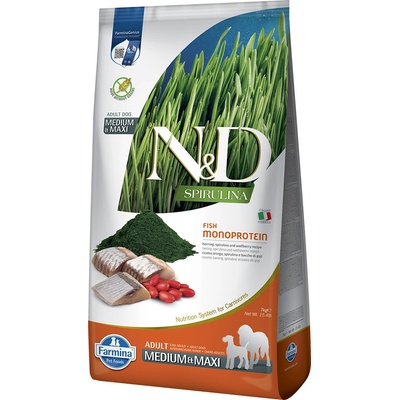 N&D Spirulina Dog Adult Medium & Maxi se sleděm 2 x 7 kg
